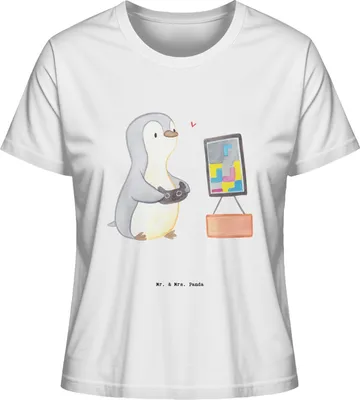 Produktbild von Mr. & Mrs. Panda Basic T-Shirt Damen Pinguin Zocken Größe M - Weiß - Geschenk, Videogames, Videospiele, Oberteil, Shirt, Gaming, Kurzarm