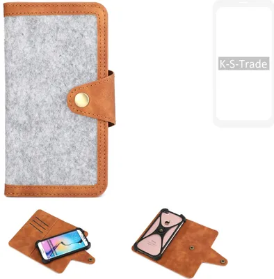 Produktbild von K-S-Trade Handyhülle kompatibel mit OnePlus OnePlus 8 Schutzhülle Filz-Hülle Kunst-Leder hellgrau braun (1x)