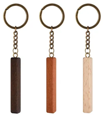 Produktbild von 3 leere rechteckige Holzschlüsselanhänger, unbehandelte Holzschlüsselanhänger zum Gravieren, Graffiti, Basteln oder als DIY-Geschenkdekoration (12,5 cm)