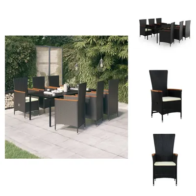 Produktbild von vidaXL 7-tlg. Garten-Essgruppe mit Kissen Schwarz - Gartenmöbel-Sets