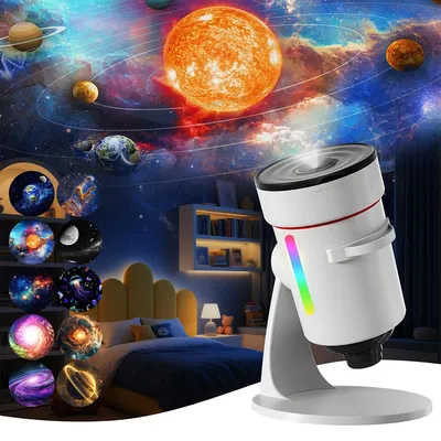 Produktbild von Sternenhimmel Projektor mit 10 Dias, Galaxie Nachtlicht, 360° Rotation, Planetarium Projektor für Kinderzimmer, USB-C, LED Weltraumlampe
