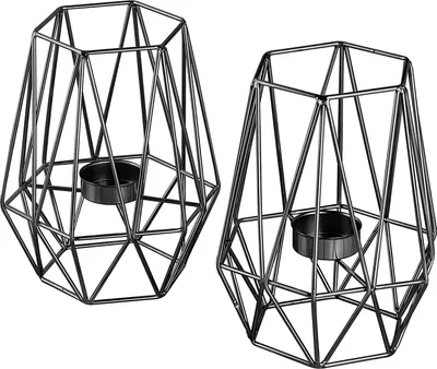 Produktbild von Echtwerk 2-teiliges Teelicht-/ Kerzenhalter Set "Vintage Big", Black-Edition, Geometrisches Design, Votiv Kerzenhalter für Wohnzimmer/ Schlafzimmer/ Esstisch, Tischdeko für Hochzeiten