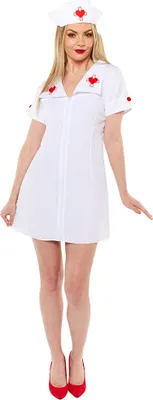 A woman wearing a nurse costume.