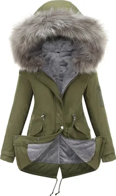 Produktbild von ASKSA Damen Wintermantel Warm Wasserdichter Gefuettert Winterjacke Damen Mittellange Winterparka mit Verstellbarer Taille und Abnehmbarem Kunstfell-Rand,Armeegruen,XXL