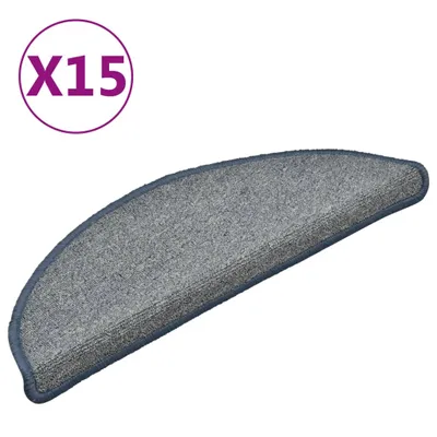 Image de Tapis d'escalier 15 pièces 56 x 17 x 3 cm Gris clair et bleu Demi-rond