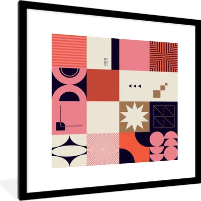 Produktbild von MuchoWow® MuchoWow® Gerahmtes Poster Formen - Vintage - Geometrie - Muster 40x40 cm - Poster mit zchwarzem Bilderrahmen - Poster - Plakat im Rahmen
