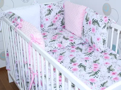 Produktbild von Baby Nestchen mit 6 x Kissen - MINKY und Baumwolle -Umrandung für Laufstall, Hausbett, Babybett, Kinderzimmer - 07
