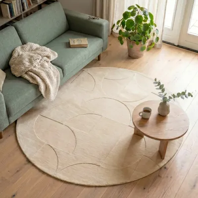 Produktbild von Volero - Runder Teppich Wohnzimmer - Charm Circles Beige - Ø 160 cm - Wohnzimmer, Esszimmer, Schlafzimmer - Modern, Skandinavisch