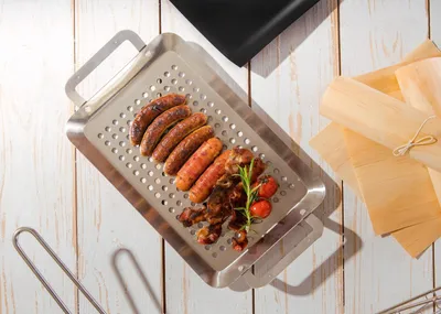 Produktbild von Edelstahl Grillschale Padella für Gemüse Fisch Fleisch 34x18,5cm 203650219-HE