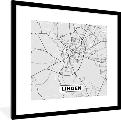 Produktbild von MuchoWow® Gerahmtes Poster Karte - Deutschland - Lingen - Karte - Stadtplan 40x40 cm - Poster mit Schwarzem Bilderrahmen Wandposter Rahmen Foto Bilder - Poster - Plakat im Rahmen