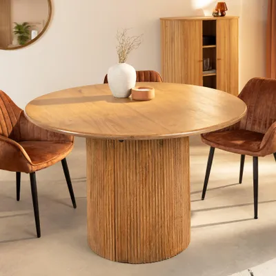 Produktbild von riess-ambiente Runder Esstisch TRES CHIC 120cm braun Mangoholz Massivholz mit Stauraum Esszimmertisch Konferenztisch Holztisch