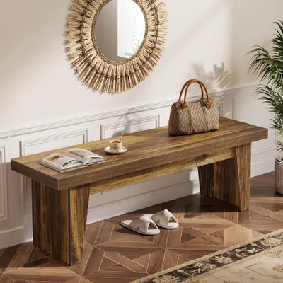 Produktbild von Tribesigns 140 cm lange Eingangsbank aus Holz, Landhausstil, Betthocker mit Stauraum für Flur, Wohnzimmer, Schlafzimmer, einfache Montage