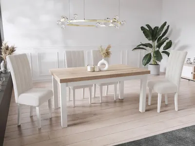 Produktbild von Moderner Rechteckiger Ausziehbarer Esstisch - Platzsparend - Weißen Holzbeine - 120 bis 160 cm - Hergestellt in EU - 120 x 80 cm - Sonoma Eiche