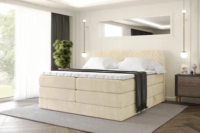 Produktbild von ALTDECOR Boxspringbett mit Matratze und Lattenrost, Topper, Polsterbett mit Bettkasten, Bett mit Stauraum H3- und H4- Matratze, Doppelbett, Springboxbett -VEXA KING-200x200 - Beige Monolith