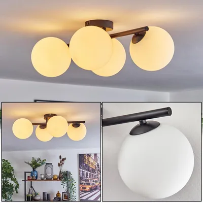 Produktbild von Fossobiubo 4-flammige Deckenlampe aus Metall/Glas in Schwarz/Weiß