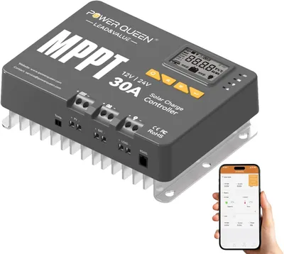 Imagen del producto de Controlador de carga solar MPPT 12/24V 30A 900W con pantalla LCD y Bluetooth, compatible con baterías LifePO4 y de plomo-ácido