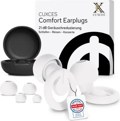 Produktbild von CUXCES Noise Cancelling Ohrstöpsel zum Schlafen, für Konzerte & Flugzeug | 4 Größen | Weiß