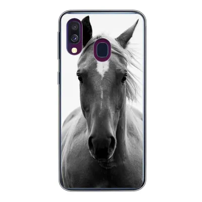 Produktbild von MuchoWow® Handyhülle Schutzhülle Hülle für Samsung Galaxy A40 Pferd - Tier - Schwarz - Weiß Silikon Softcase Handy Hülle - Handy-Tasche