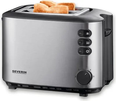 Produktbild von SEVERIN Automatik-Toaster AT 2514  aus Edelstahl, gebürstetschwarzsilber Toaster Toaster Langschlitz Toaster Schwarz Toaster Edelstahl