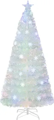 Produktbild von 180cm künstlicher Weihnachtsbaum mit Bunter Beleuchtung, weiß Kunstbaum mit 30 LED-Lichter & 220 Spitzen, Christbaum Tannenbaum Weihnachten
