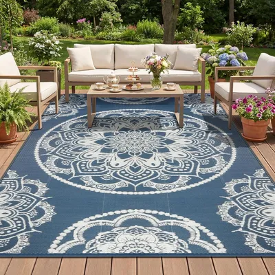 Produktbild von Outdoor Teppich 180 x 270 cm, wasserdicht, wendetauglich, Kunststoffstroh, für Camping
