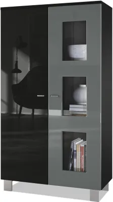 Produktbild von Vladon Vitrine Denjo,  Germany, Standvitrine mit 2 Türen und 3 Glaseinsätzen, Schwarz matt/ Schwarz Hochglanz/ Grau Hochglanz (71 x 129 x 35 cm)