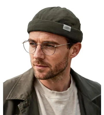 Produktbild von Docker Cap Seemannsmütze Hafenmütze Herren Sommer Rolled Cuff Uni Einheitsgröße Grau Grün Baumwolle