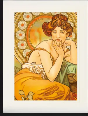 Produktbild von Alphonse Mucha Gerahmtes Bild Mit Edlem Passepartout | Wand-Bilder | Im Bilderrahmen - Die Edelsteine, Topas 1900 (80 x 60 cm)