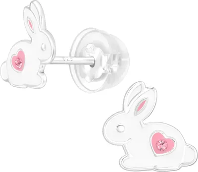 Produktbild von Kinder Ohrringe Ohrstecker 925 Sterling Silber Hase mit Herz