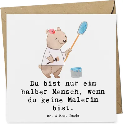 Produktbild von Mr. & Mrs. Panda Klappkarte Malerin Herz - Weiß - Geschenk, Lustig, Spruch, Grußkarte, doppelkarte, Glückwunschkarte, Meisterprüfung, anlasskarte, Witzig, Maler