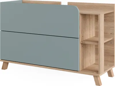Produktbild von Waschbeckenunterschrank Vicco Karen Sonoma/Blau 100 x 65 cm mit 2 Schubladen, Model 54675