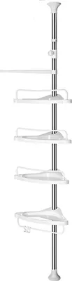 Produktbild von Verstellbares Eckbadregal, 95-300 cm, 4 Ablagen, 3 Haken, 1 Handtuchhalter