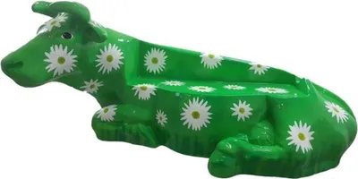 Produktbild von Casa Padrino Designer Sitzbank Kuh mit Blumen Design Grün / Weiß 200 x H. 98 cm - Wetterbeständige Kuh Skulptur Gartenbank - Garten & Terrassen Deko Accessoires