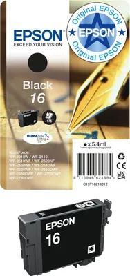 Produktbild von Epson Pen and crossword Singlepack Black 16XL DURABrite Ultra Ink, Hohe (XL-) Ausbeute, Schwarz, Tinte auf Pigmentbasis, 12,9 ml, 1 Stück(e), 500 Seiten
