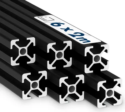 Produktbild von Alu Profil 6 Stück 20x20mm 2m System-, Montage-, Konstruktionsprofil Nut 6 schwarz