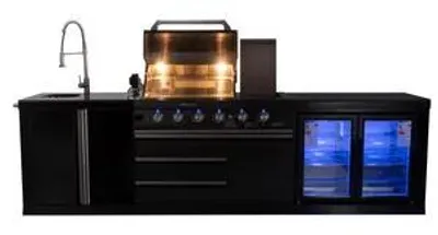 Obrázek produktu pro GORILLER® BLACKBACK M6 venkovní kuchyně, plynový gril s dvojitou lednicí a dřezem, nerezová ocel, černá barva