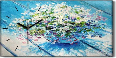 Produktbild von Leinwand Wanduhr Wandkunst Uhr Geräuschlos 60x30 Abstrakte Kunst Blumen - schwarze Hände