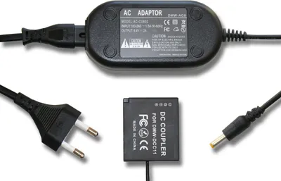 Produktbild von vhbw Netzteil kompatibel mit Panasonic Lumix DMC-GF3T, DMC-GF5X, DMC-GF6, DMC-GF3W Kamera, Digitalkamera + DC Kuppler (Ersatz für DMW-DCC11), 2m