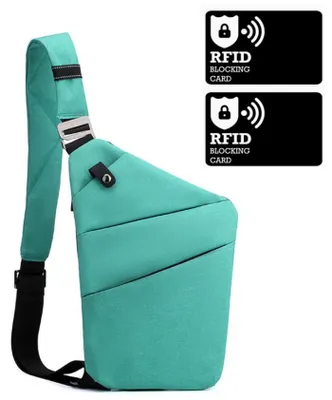 Produktbild von Brusttasche - inklusive 2 RFID/NFC-Blockierkarten - 32x20x2cm - Grün Schultertasche (linke Schulter) - Universal - für Reisen und Radfahren