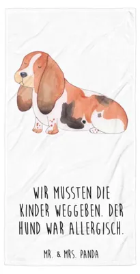 Produktbild von Mr. & Mrs. Panda Handtuch Hund Basset Hound - Weiß - Geschenk, Duschtuch, Badehandtuch, Lustig, Reisehandtuch, Sprüche, Strandtuch, Süß, Großes