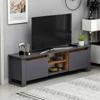 Immagine prodotto di HOMIDEA ROMA - Mobile TV a basso profilo – Mobile TV moderno con spazio contenitivo, ideale per soggiorno e ufficio. Dimensioni: 160 x 48,6 x 35 cm (antracite/rovere)
