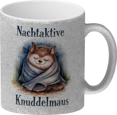 Produktbild von Nachtaktive Knuddelmaus Glitzer-Kaffeebecher Kuschelige Fledermaus