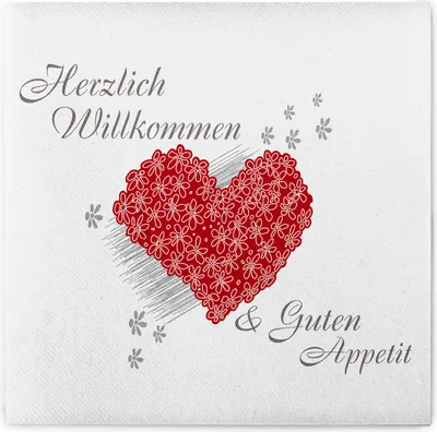 Produktbild von Sovie HORECA Serviette Herzlich Willkommen in Rot aus Linclass® Airlaid 40 x 40 cm, 50 Stück