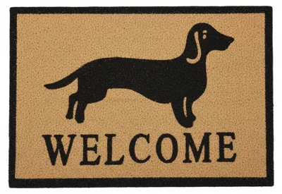 Image de Tapis d'entrée Relaxdays en fibre de coco, avec teckel et inscription « Welcome », caoutchouté, pour l'intérieur et l'extérieur, 60 x 40 cm, naturel/noir