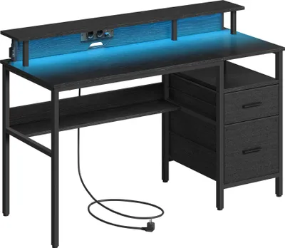 Produktbild von VASAGLE Schreibtisch mit Schubladen Computertisch LED-Beleuchtung schwarz