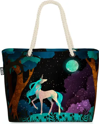 Produktbild von VOID Einhorn Märchen Wald Strandtasche Shopper 58x38x16cm 23L XXL Einkaufstasche Tasche Reisetasche Beach Bag