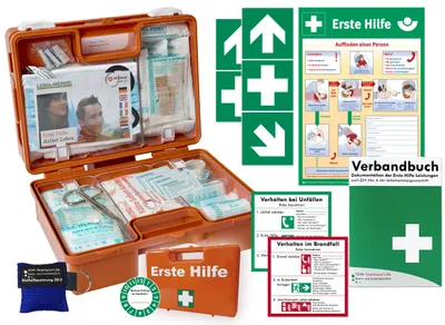 Produktbild von Erste-Hilfe-Koffer Quick -Komplettpaket- INKL. 90° ARRETIERUNG + "Notfallbeatmungshilfe" -aktuelle DIN 13157 & DIN 13164 - inkl. Aufkleber & Aushang
