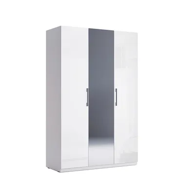 Produktbild von 3-türiger Kleiderschrank Weiß Hochglanz mit Spiegel, 1344x2110x550 mm