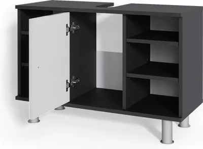 Produktbild von Vicco Waschbeckenunterschrank Fynn, 80 x 54 cm mit 6 Ablage, Anthrazit/Weiß Hochglanz