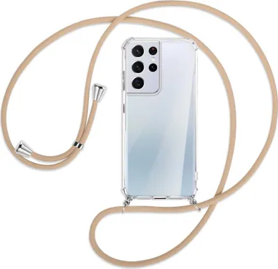 Produktbild von Handykette Backcover-Schutzhülle mit Band (Metall silberfarben) für Samsung Galaxy S21 Ultra 5G - beige